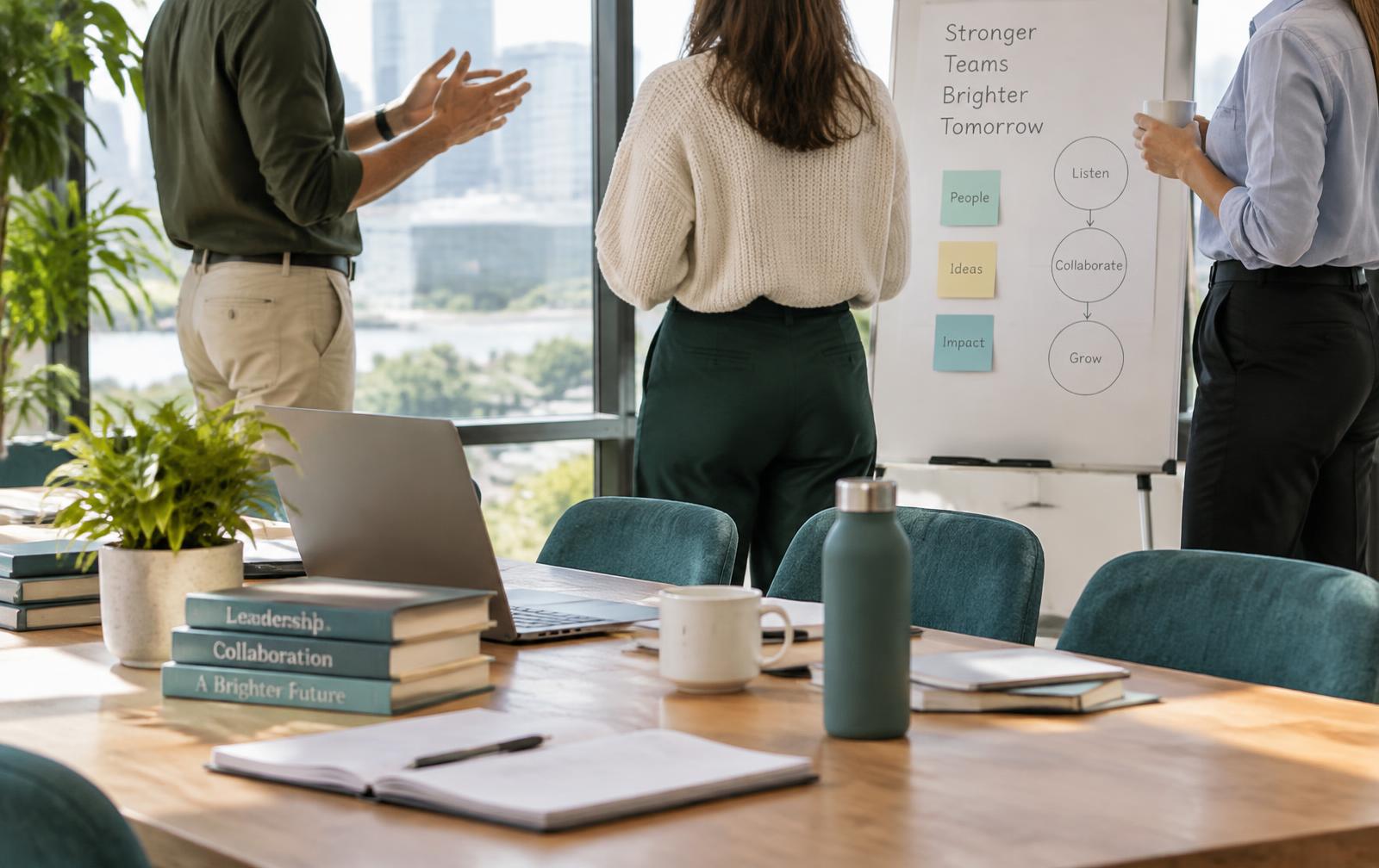 A calm business team workshop in a bright modern room