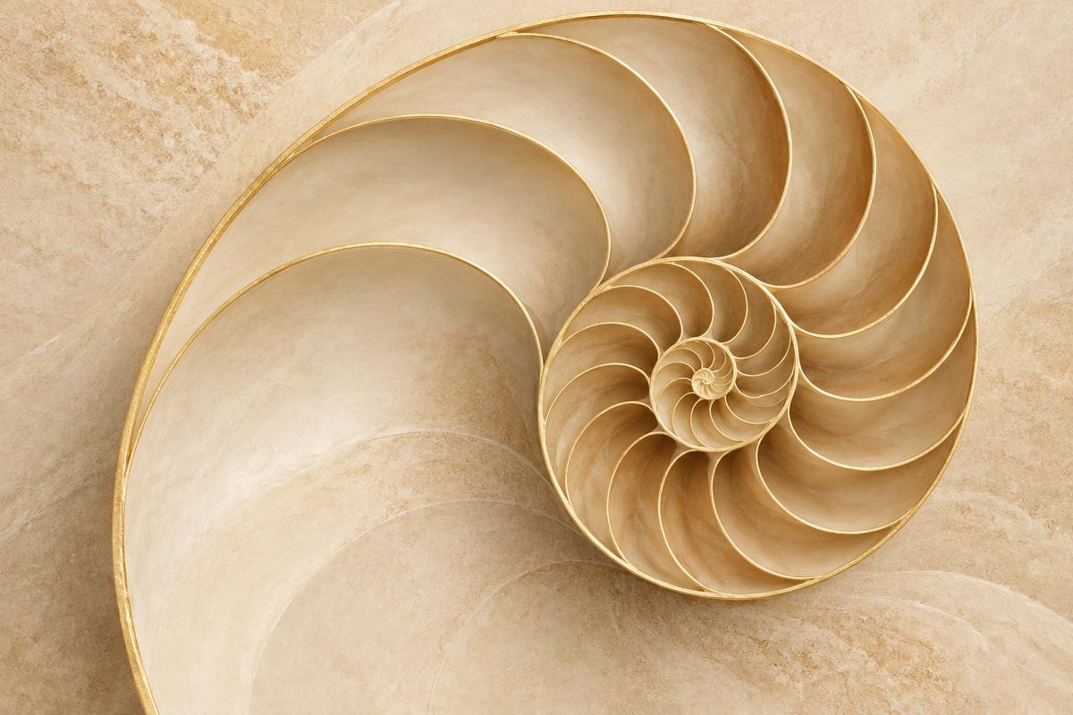 A golden spiral shell pattern symbolising growth